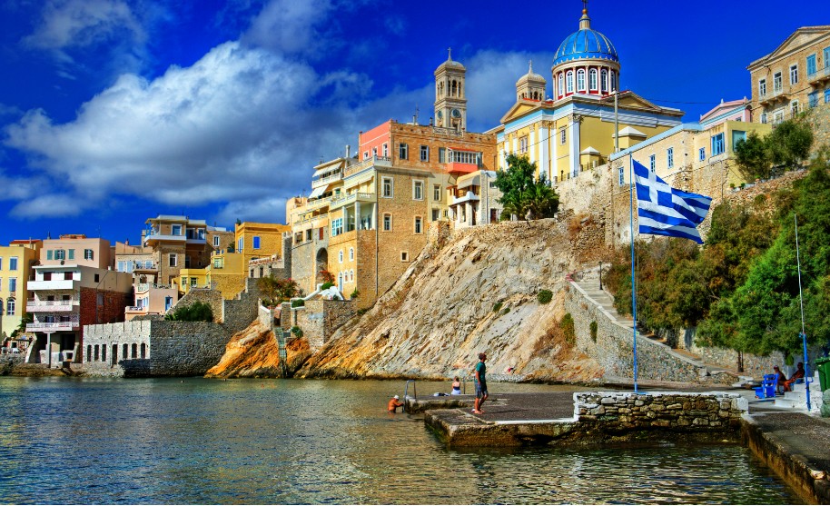 Řecko moře město uličky přístav ostrov molo Řecko